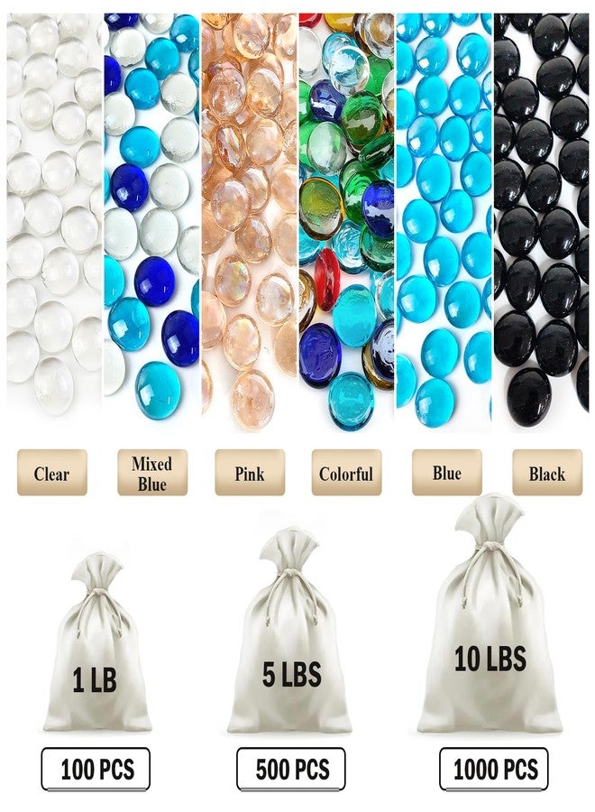 FANTIAN مجموعة فانتيان من كرات زجاجية زرقاء مسطحة بوزن 1 رطل، 100 قطعة من خرز الحصى الزجاجي، أحجار كريمة زجاجية مزخرفة للأحواض الزجاجية، وأحواض الأسماك، وأحواض الطيور، والحرف اليدوية الزهرية، وقطع الزينة المركزية، ومواقد النار - Image 3